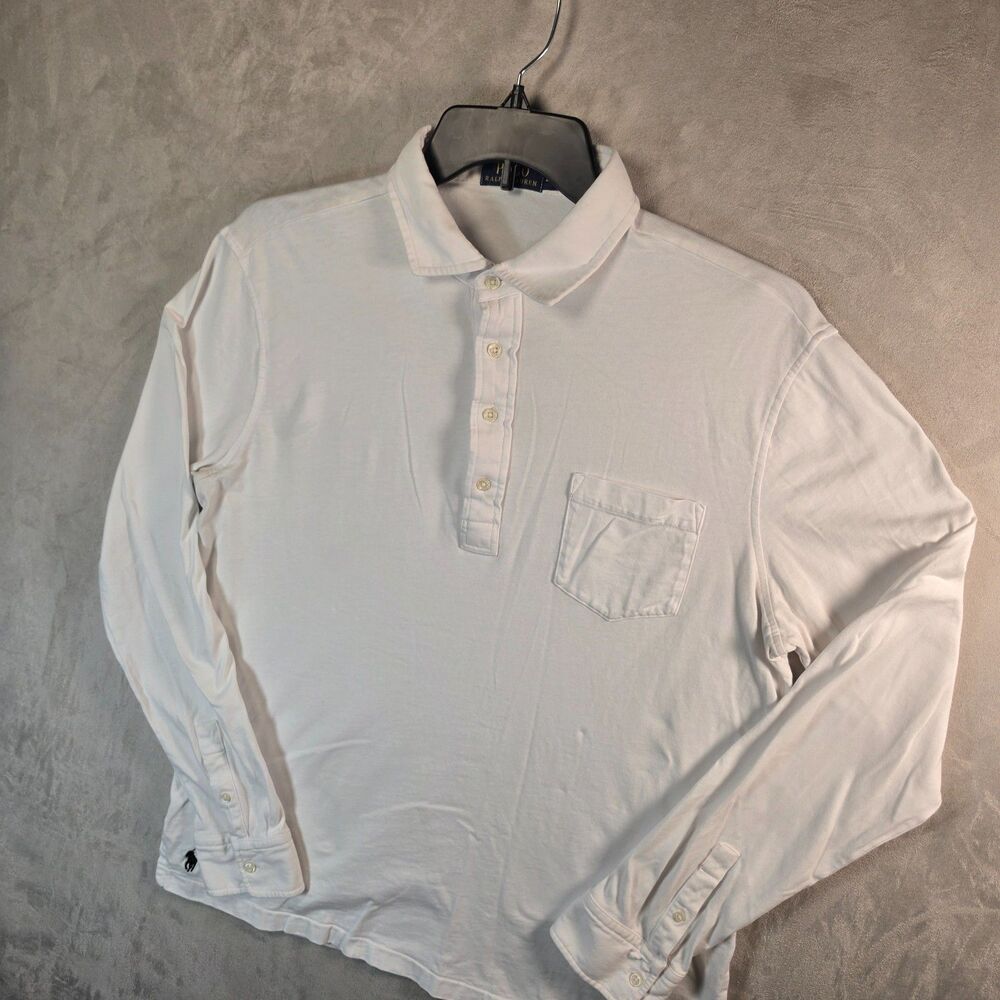 Polo Ralph Lauren Men’s Long Sleeve Pocket Polo Shirt White Interlock Placket L